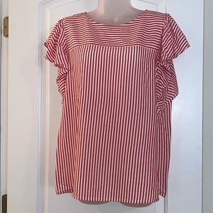 LOFT STRIPED RUFFLE SLEEVE TOP SIZE LARGE PETITE
